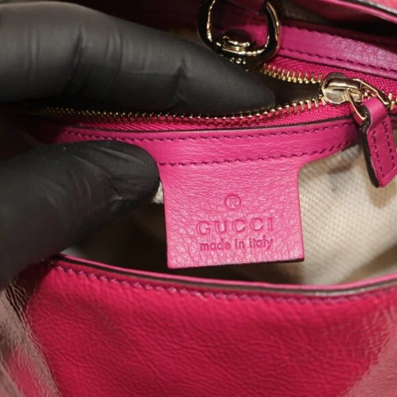 GUCCI Vernice Naplack Medium Soho Chain Shoulder Bag Bright Bouganville - Picture 11 of 14